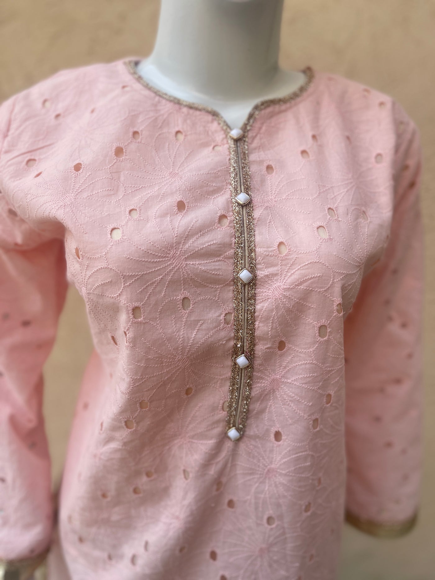 2-Piece Peach Chikenkari Shirt with Gharara LL0894