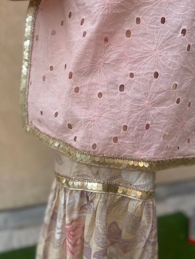 2-Piece Peach Chikenkari Shirt with Gharara LL0894