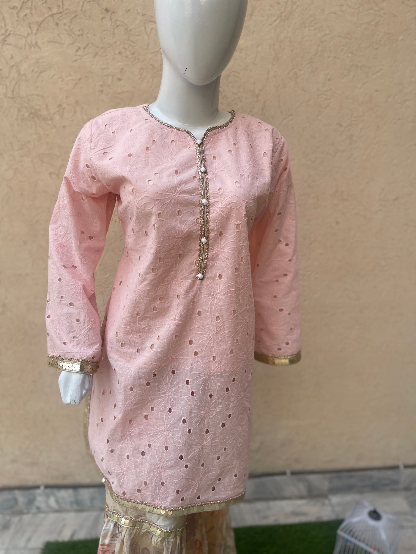 2-Piece Peach Chikenkari Shirt with Gharara LL0894