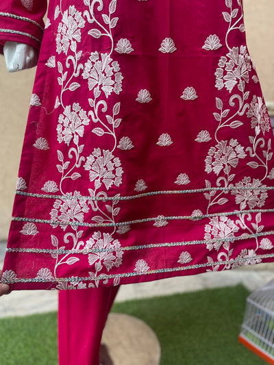 2-Piece Shocking Pink Sequence Work Lawn Suit - LL0862