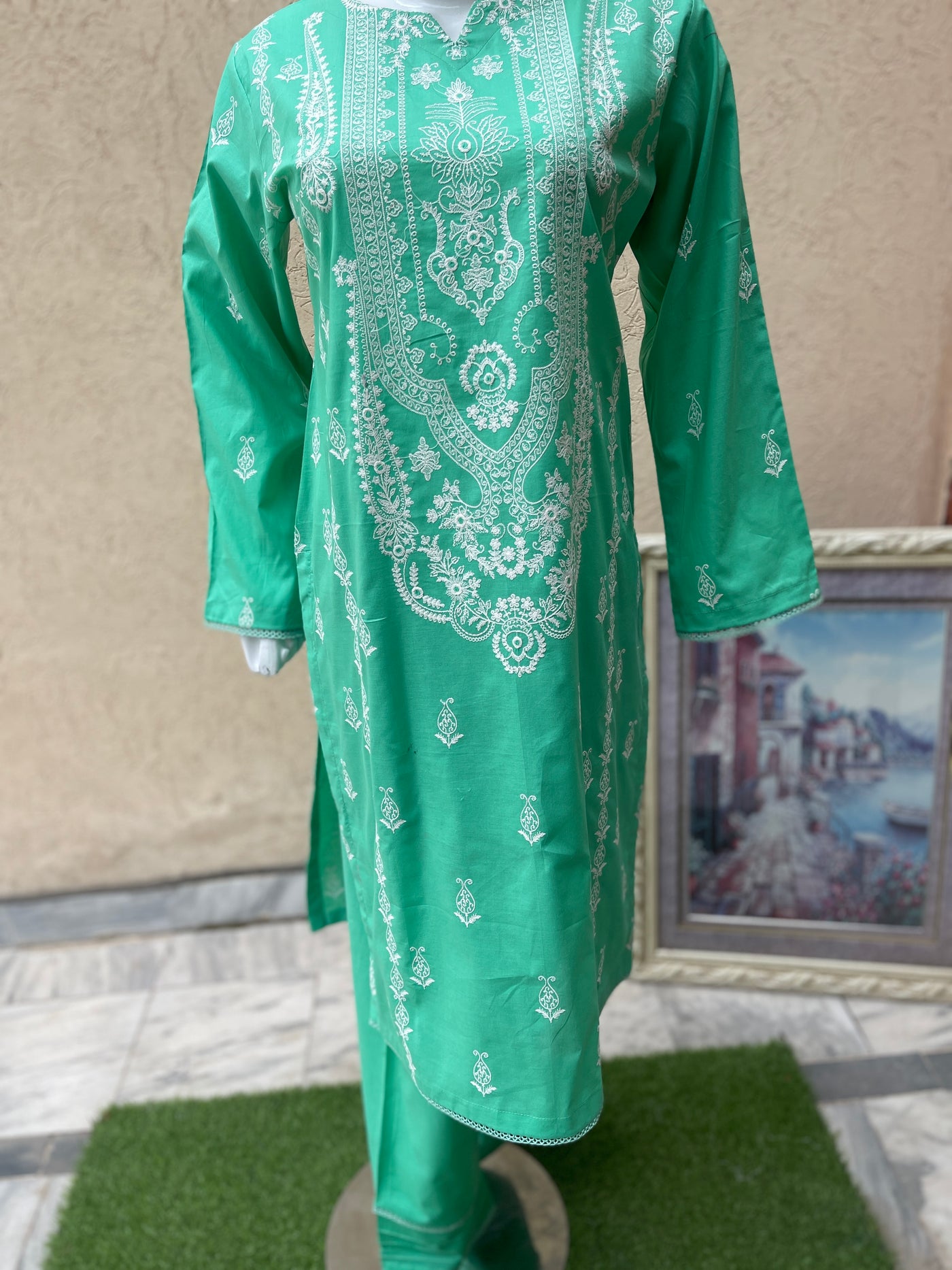 2-Piece Aqua Embroidered Lawn Suit - LL0857