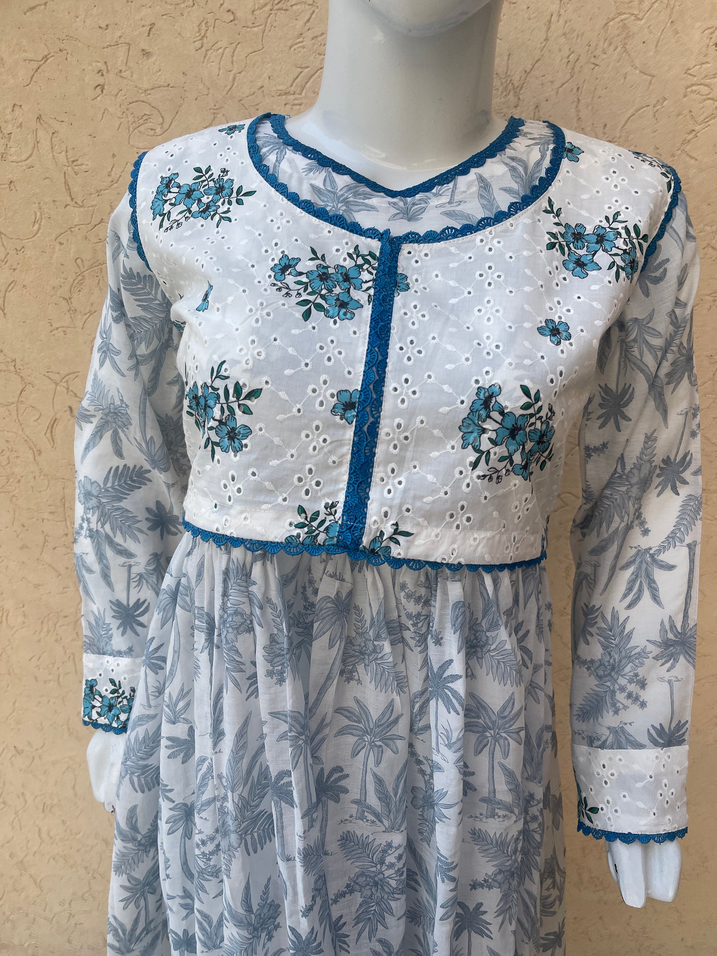 2pc White and Blue Frock with Waistcoat – LL0900