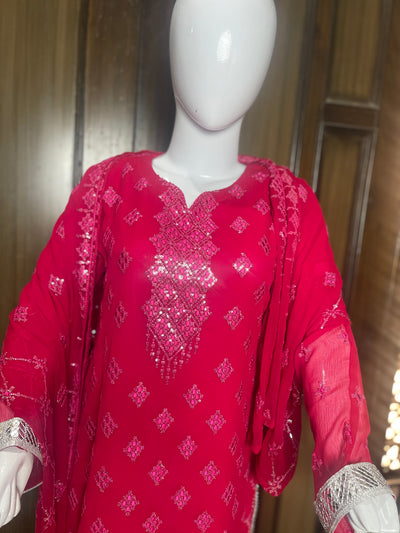 Shocking Pink Shaffon Suit 3pc  LL0830