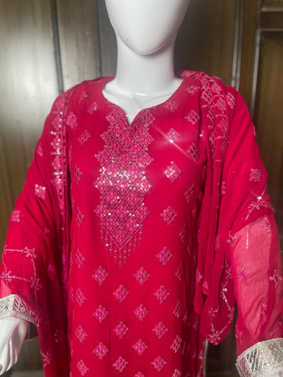 Shocking Pink Shaffon Suit 3pc  LL0830