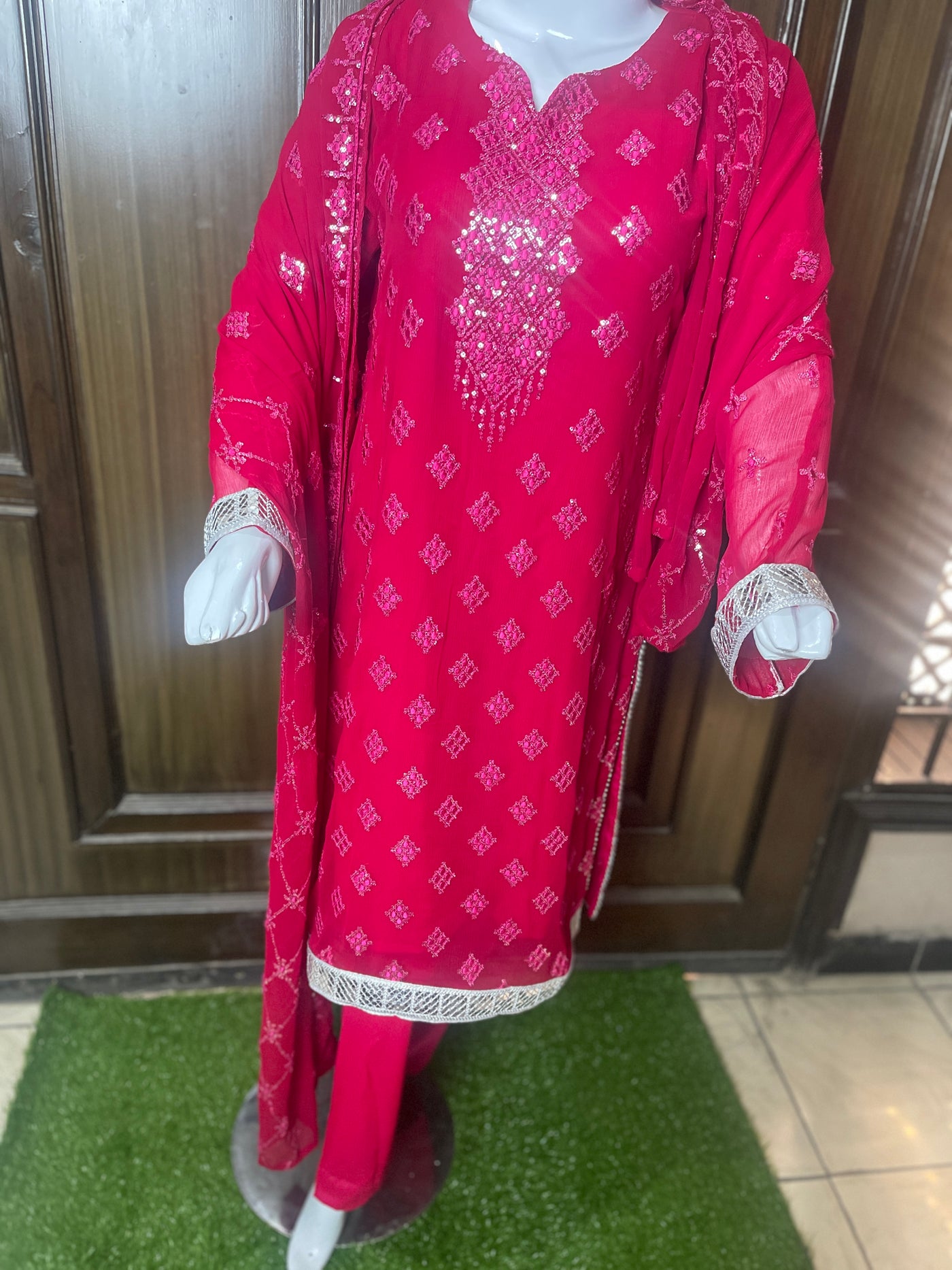 Shocking Pink Shaffon Suit 3pc  LL0830