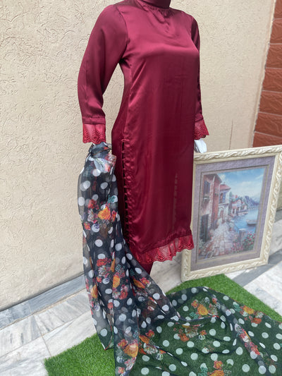 Silk Maroon Suit 2pc LL0826