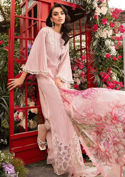 Unstitched - 3pc Peach Lawn suit with patch work LL0882