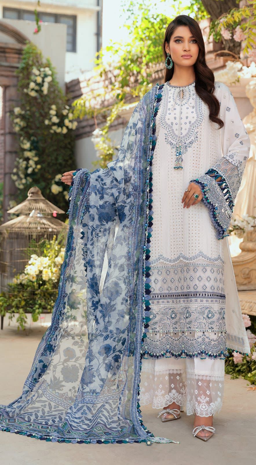 White Embroided Unstitched suit 3pc LL0864