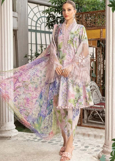 Unstitched - 3pc Pink Lawn suit with patch work LL0883