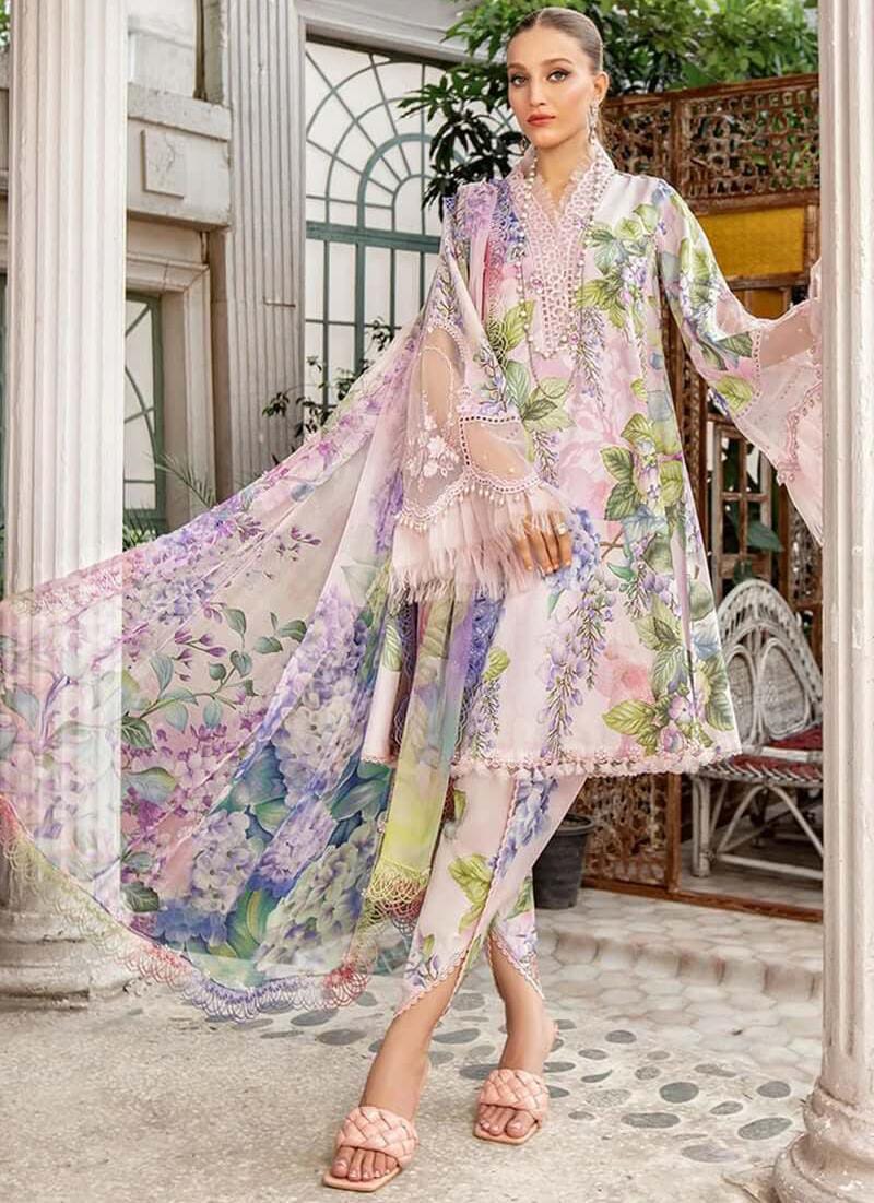 Unstitched - 3pc Pink Lawn suit with patch work LL0883