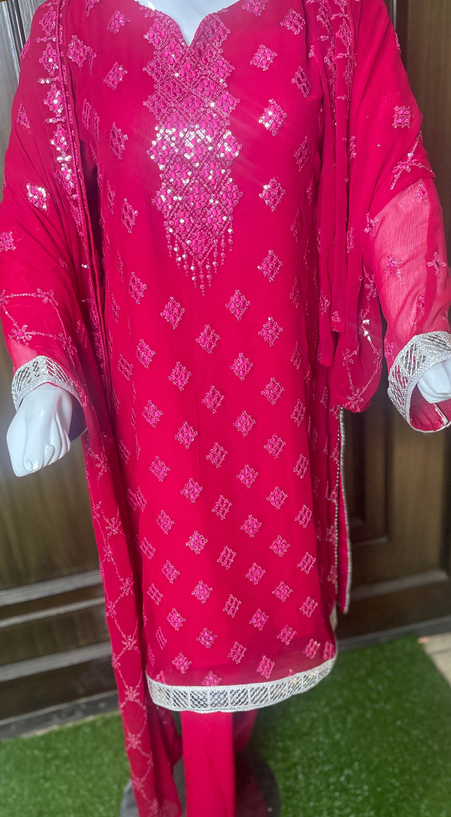 Shocking Pink Shaffon Suit 3pc  LL0830