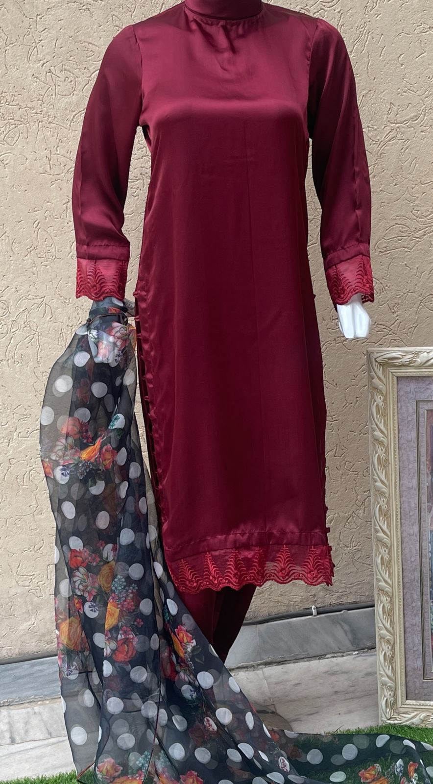 Silk Maroon Suit 2pc LL0826