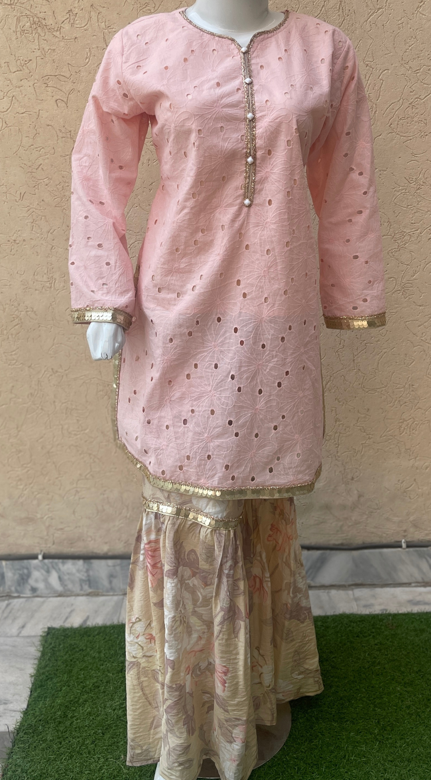 2-Piece Peach Chikenkari Shirt with Gharara LL0894