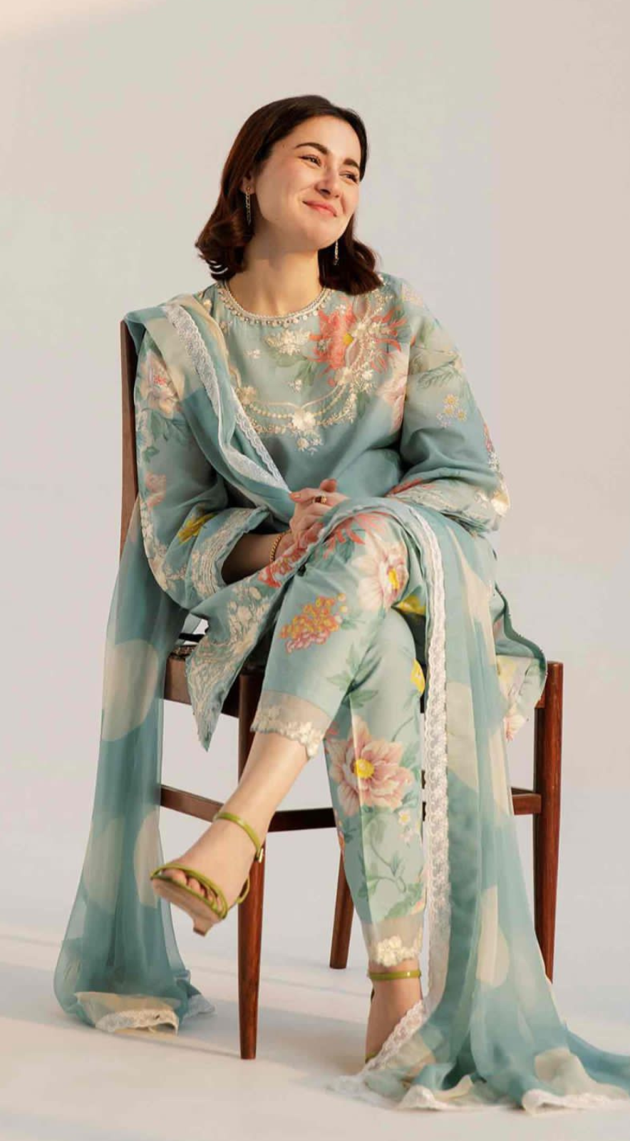 Unstitched - 3pc Aqua Lawn suit with patch work LL0884