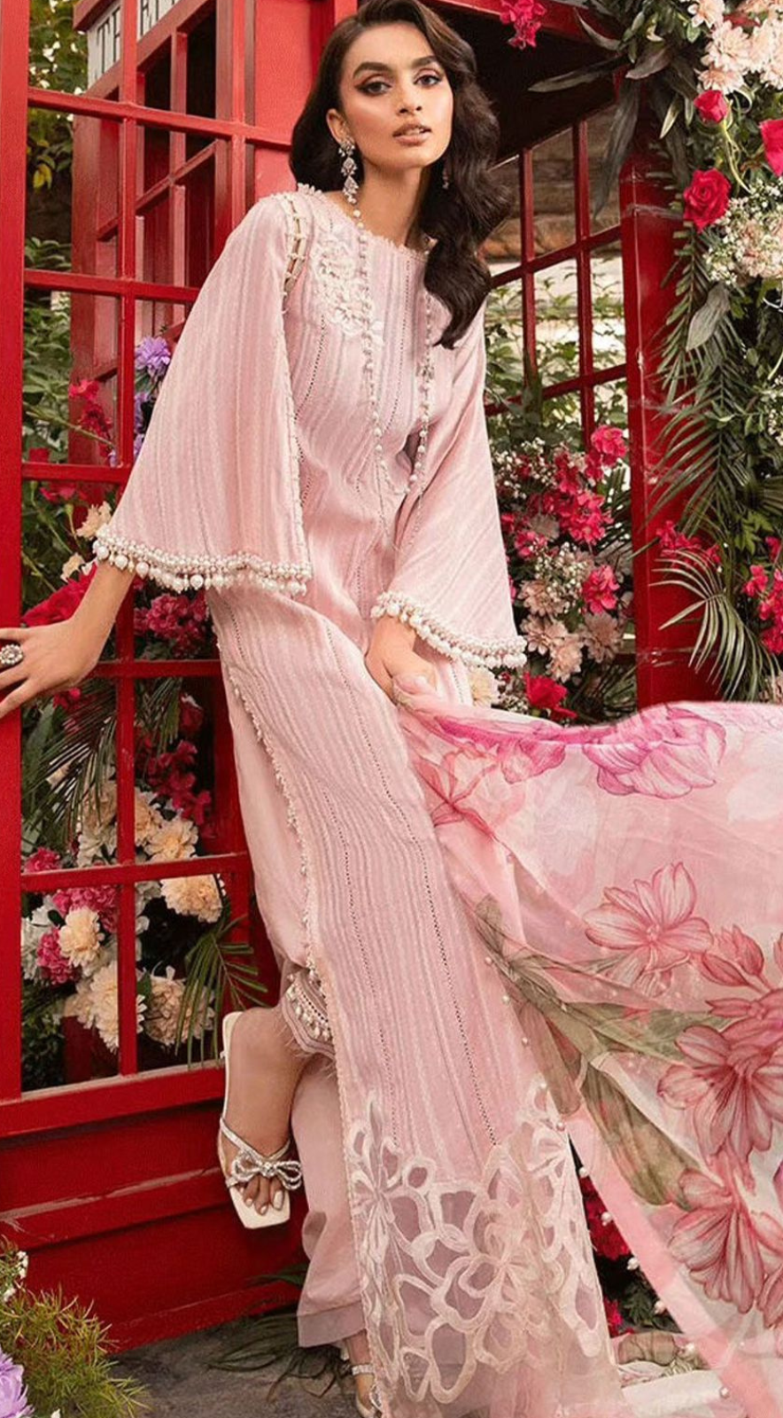 Unstitched - 3pc Peach Lawn suit with patch work LL0882