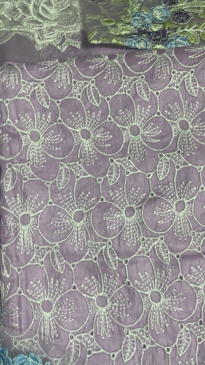 Unstitched - 3pc Light Purple Chikenkari with Silk Dupatta LL0889