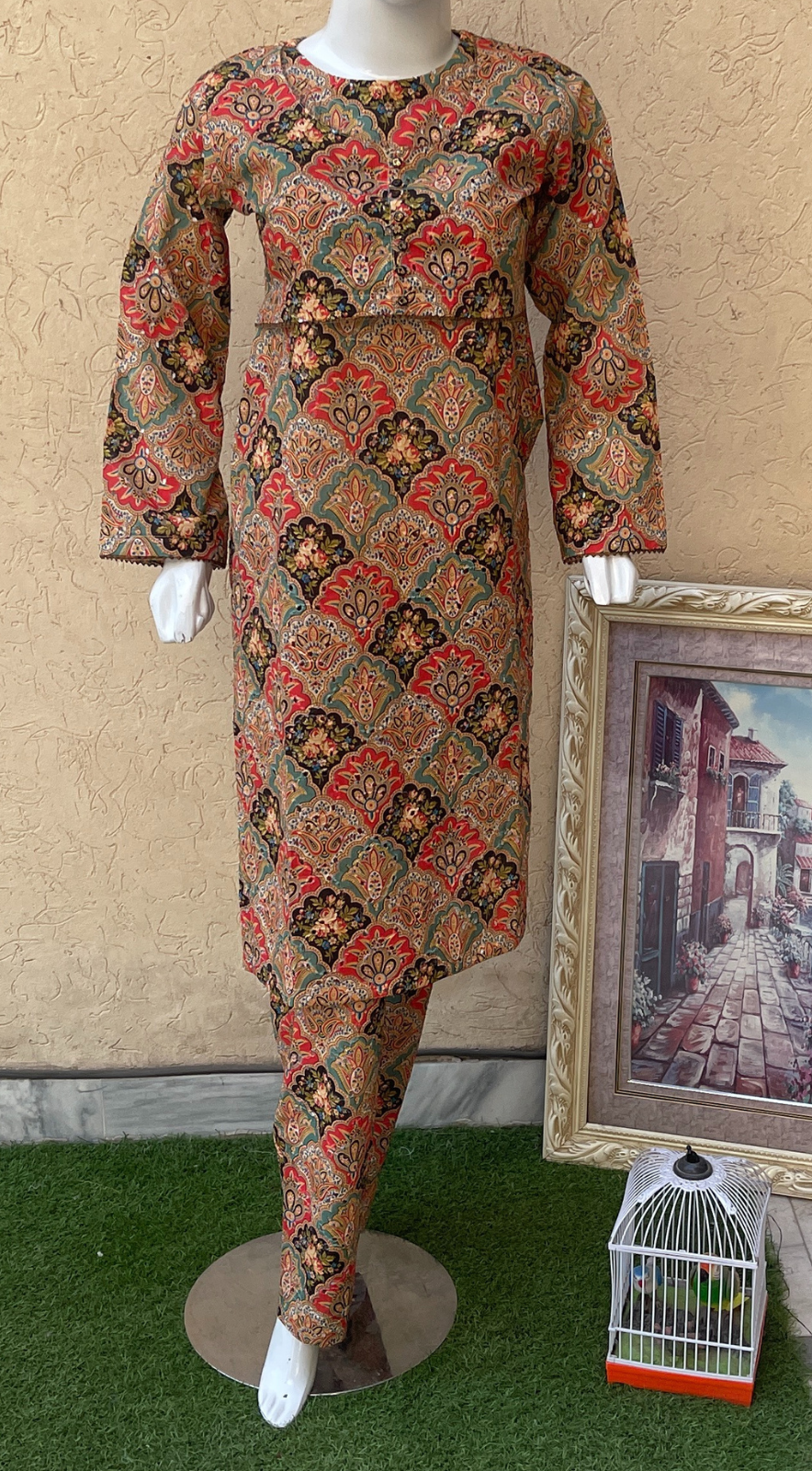 2pc Printed Chikenkari Shirt and Trouser with Coat – LL0909