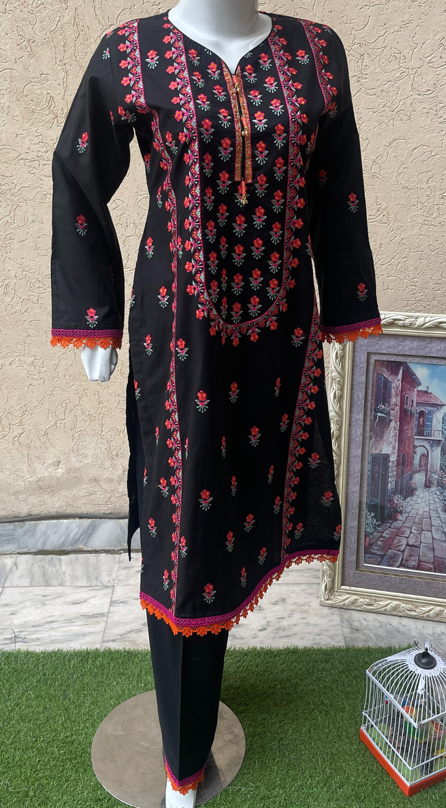 2-Piece Black Embroidered Lawn Suit - LL0858