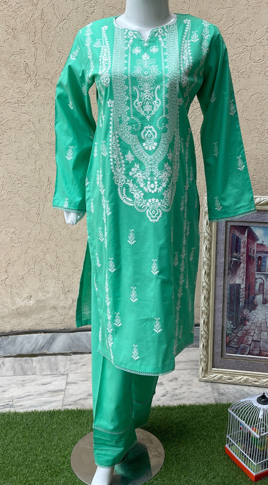 2-Piece Aqua Embroidered Lawn Suit - LL0857